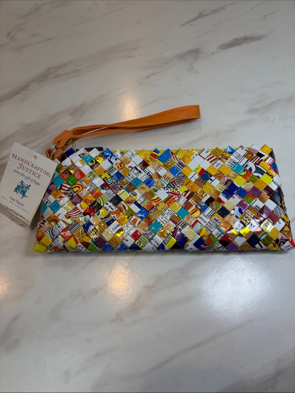Y2K Candy Wrapper Zippered Clutch. Lined Multicolor Unique Upcycled BNWT